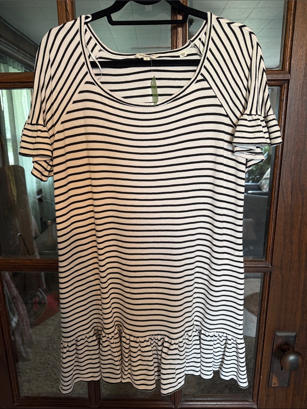 Max Studio Black & White Striped Ruffle Hem Tunic